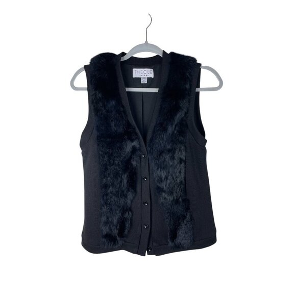 The Cue Cher Qu Rabbit Fur Vest Buttom Front S - Picture 1 of 8